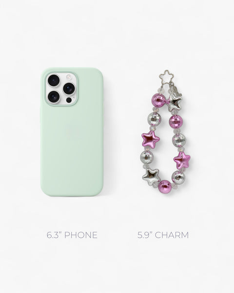 Twinkle Twins Phone Charm in Metallic Pink